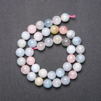 Mărgele din piatră naturală Morganit pe șnur, bile netede, diametrul 10 mm, lungimea 38 cm