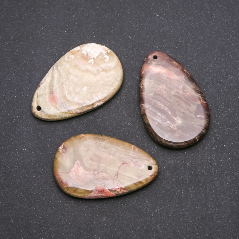 Pandantiv din piatră naturală Jasper Picasso, formă de picătură 55x35 mm