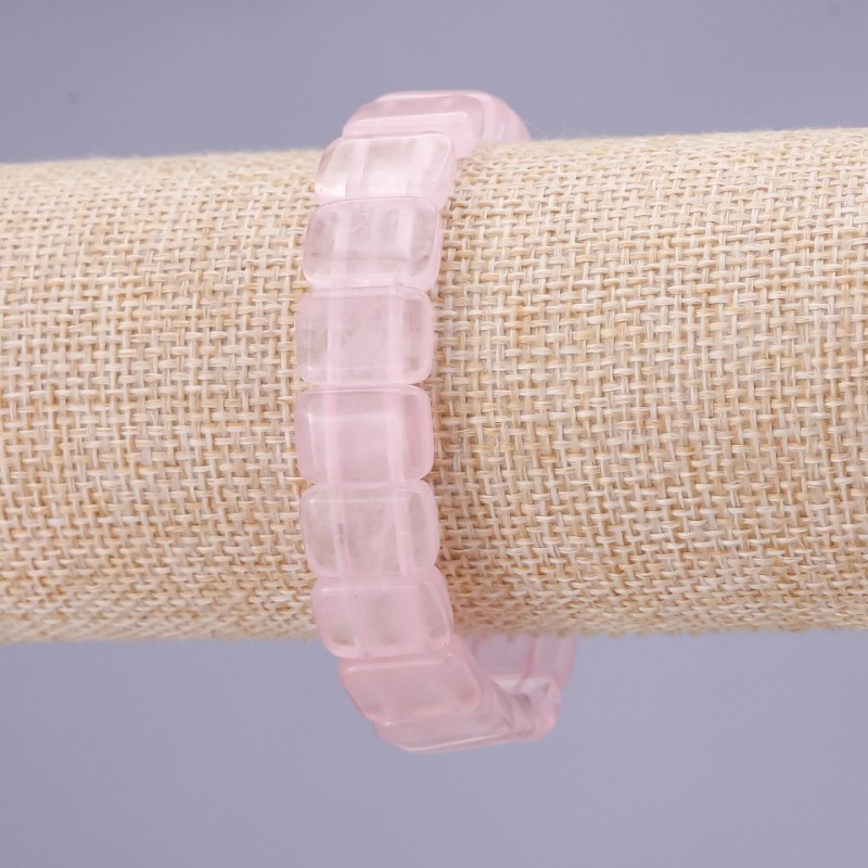 Brățară cu cuarț roz, zale 10x14 mm (±) pe elastic