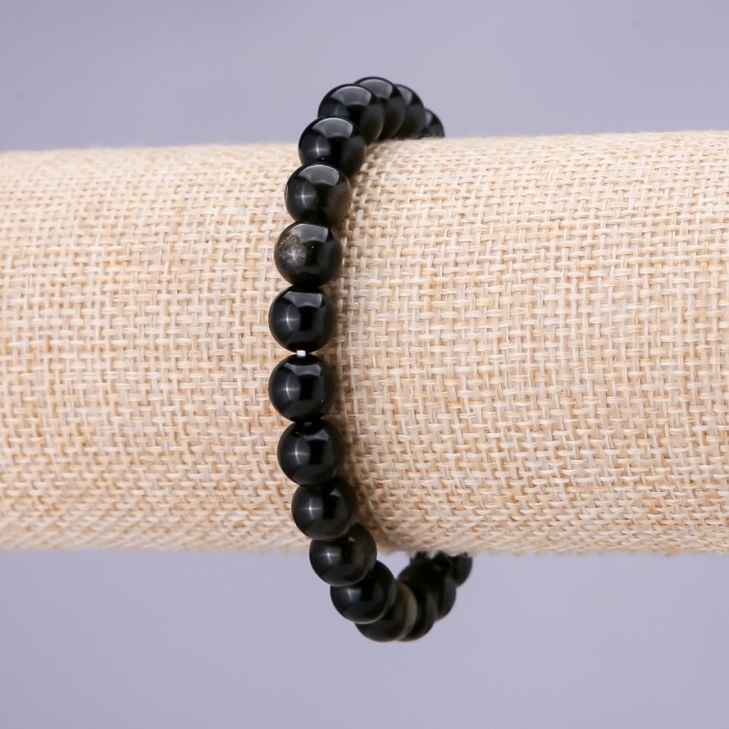 Brățară din obsidian solar, cu mărgele netede de 8 mm pe elastic