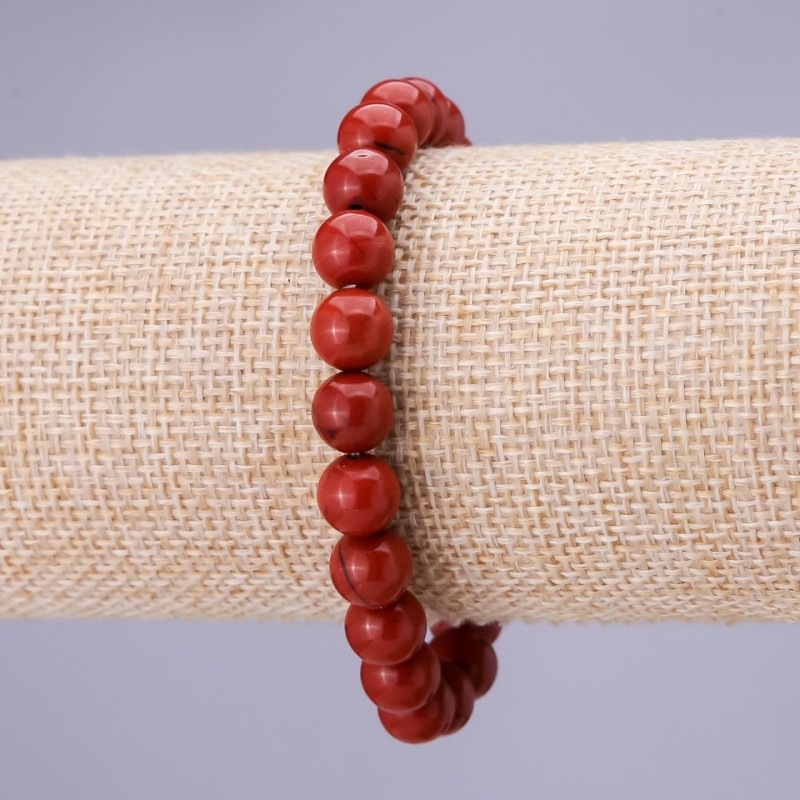 Brățară elastică din piatră naturală, jasp roșu, diametrul de 8 mm+