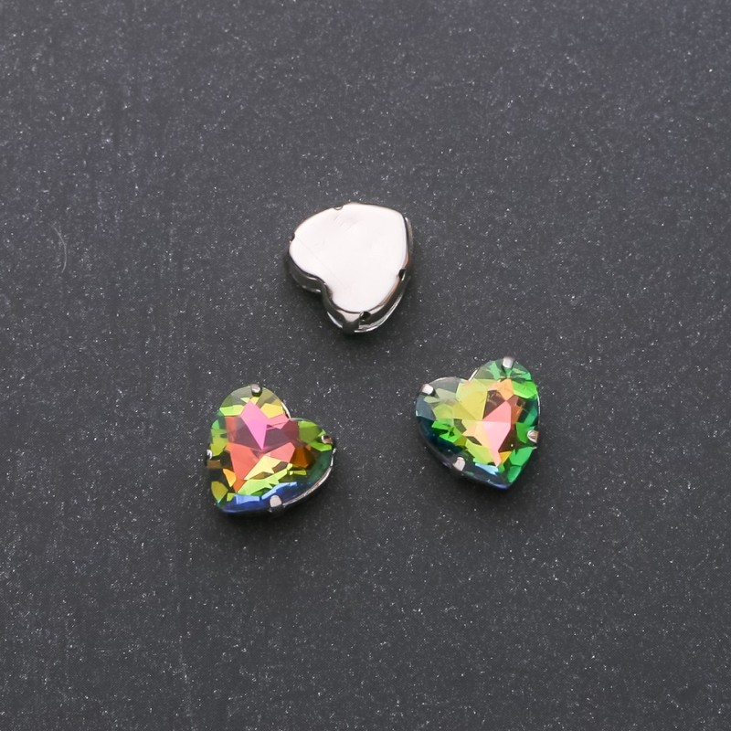 Preț per pachet / 10 buc. Cristal cusut în formă de inimă, 10 mm, roz-verde
