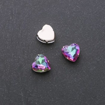 Preț pentru pachet / 10 buc. Cristal cusut cu știft, inimă 10 mm, albastru-zmeuriu