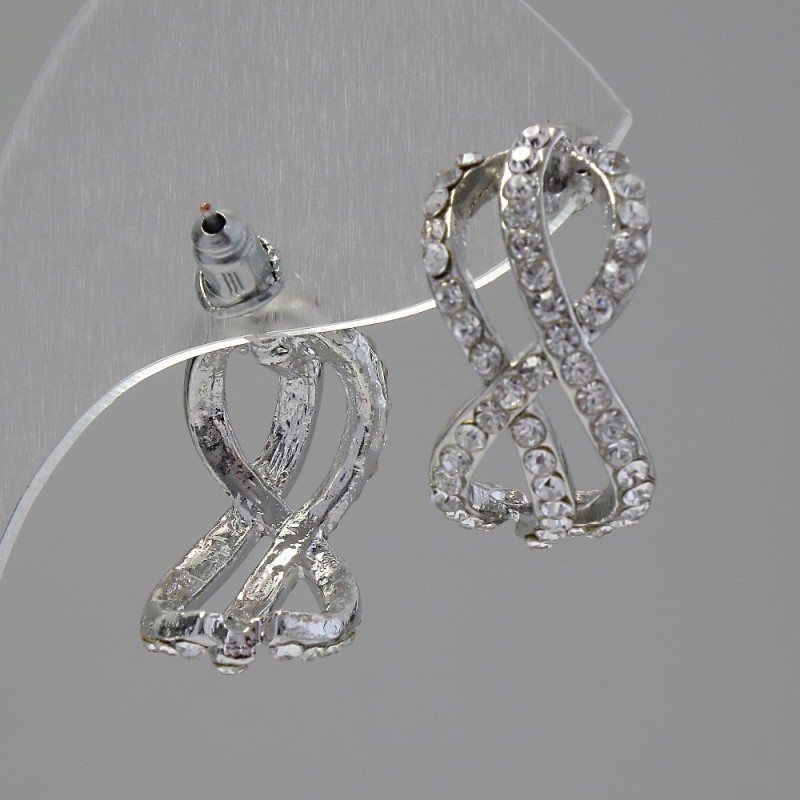 Cercei stud «Infinitul», cristale albe, metal placat cu argint, 2 cm