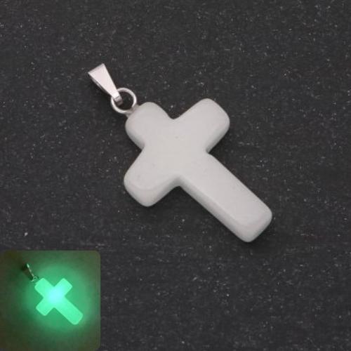 Pandantiv Cruce Onix 18×27 mm strălucire verde