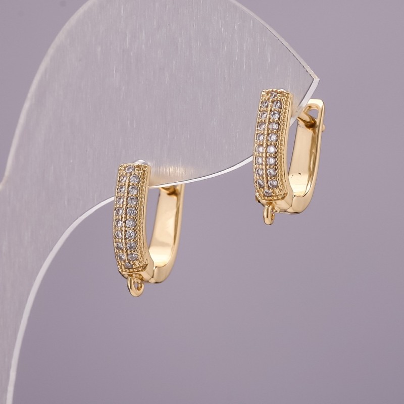 Știfturi pentru cercei cu strasuri, metal auriu, 15×13×4 mm, pereche