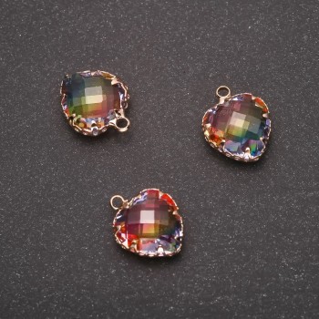 Pandantiv „Inimă” curcubeu în ramă aurie, 12×15 mm