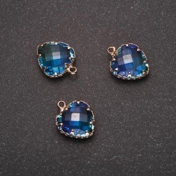 Pandantiv Inimă albastru în ramă aurie 12×15mm