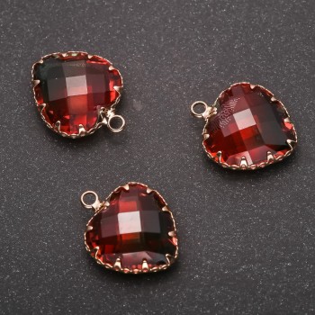 Pandantiv Inimă, culoare roșu-verde, ramă aurie 16×20mm