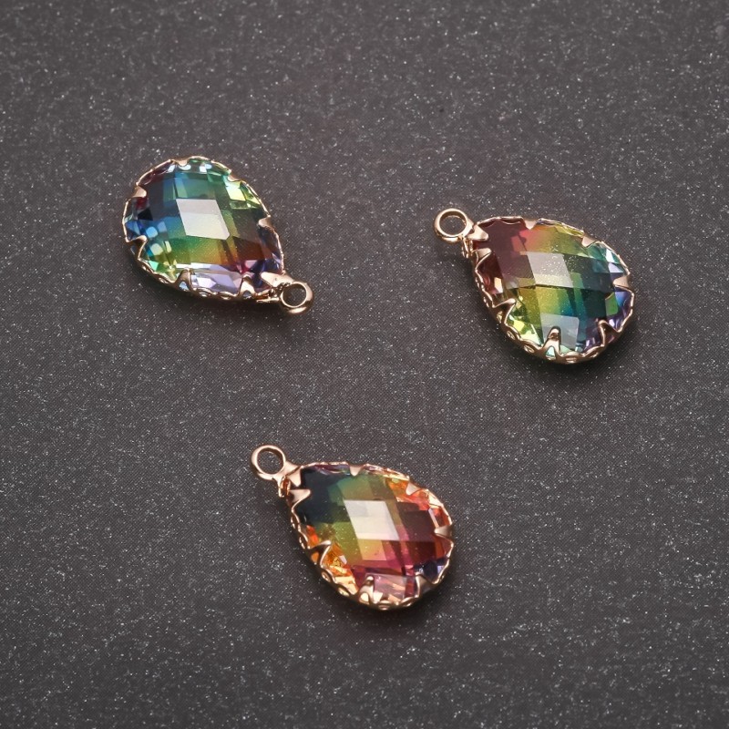 Pandantiv «Picătură» în nuanță curcubeu, montură aurie 10×17 mm