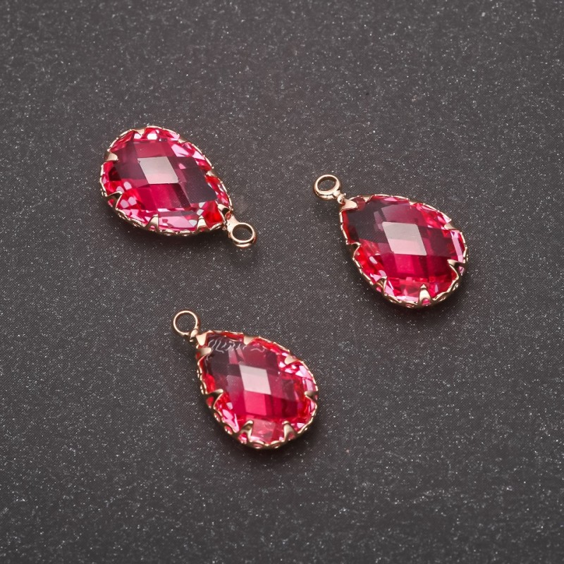 Pandantiv „Picătură” roz, montură aurie 10×17 mm