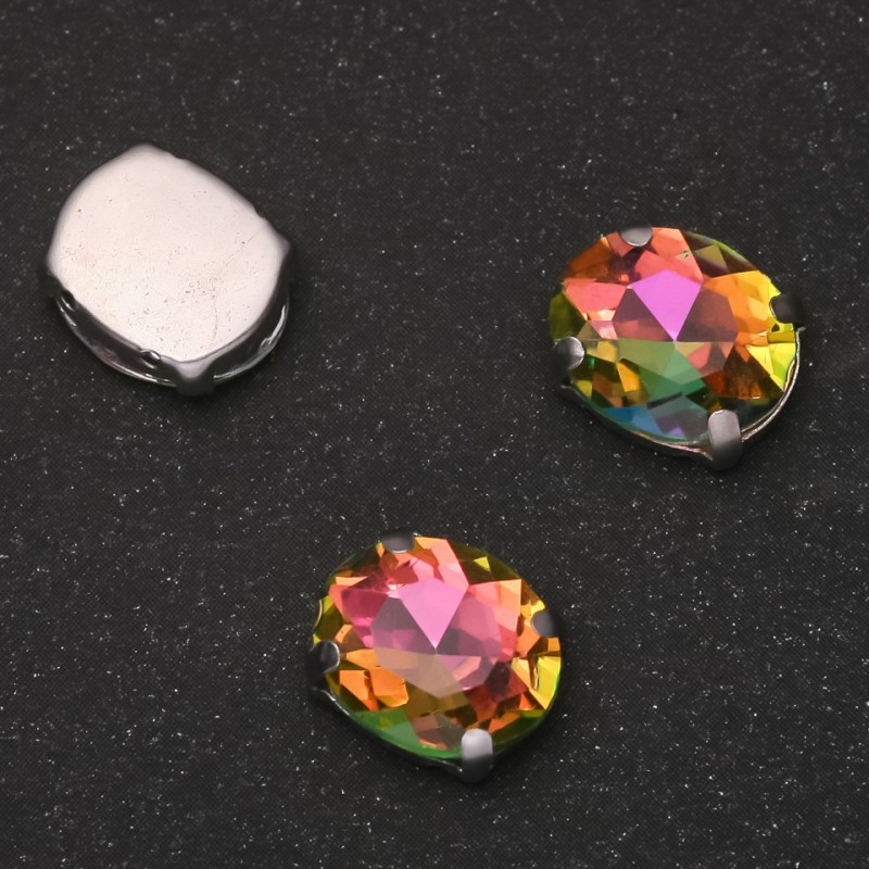 Preț pentru pachet / 10 buc. Cristal cusut în știft, oval 10x12 mm roz-verde
