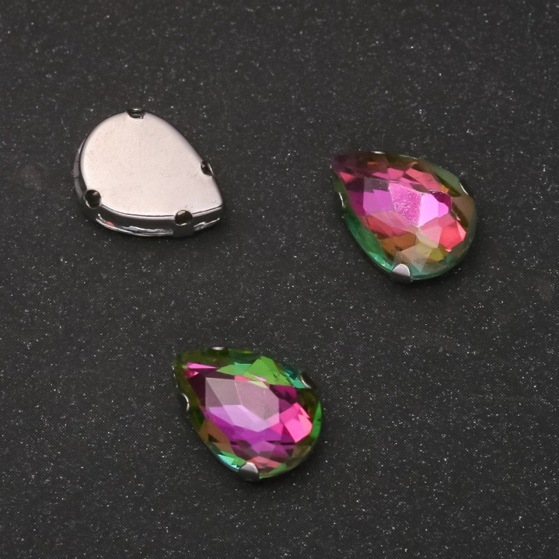 Preț pentru pachet /10 buc. Cristal cusut în formă de picătură, 10×14 mm, nuanță roz-verzui