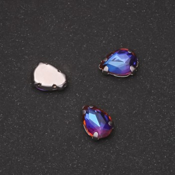 Preț pentru pachet de 10 buc. Cristal cusut în formă de picătură, 7×10 mm, albastru-portocaliu