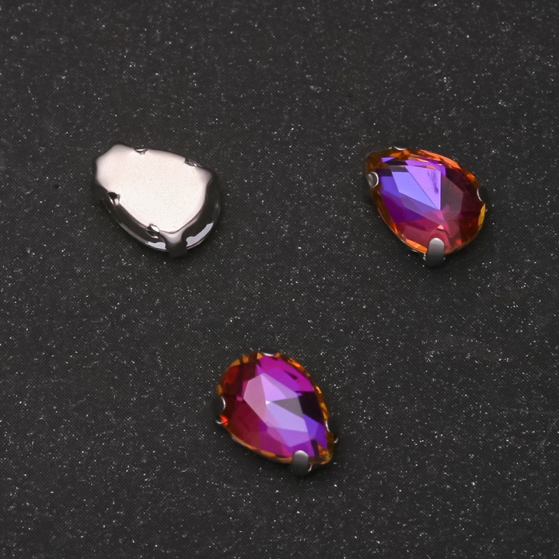 Cristal cusut în formă de lacrimă 7×10mm, nuanță zmeură-portocalie
