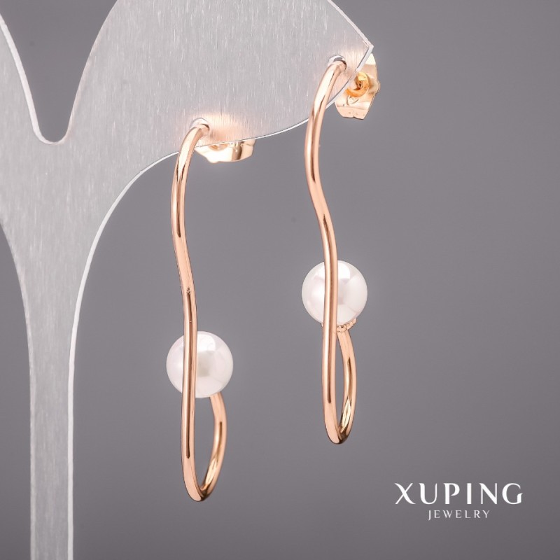 Cercei Xuping cu perle Mallorca 15×45×8 mm placare cu aur 18K