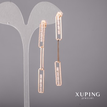 Cercei Xuping cu pietre albe 6×70 mm, placare cu aur 18K