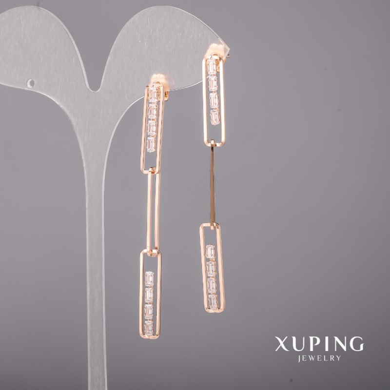 Cercei Xuping cu pietre albe 6×70 mm, placare cu aur 18K