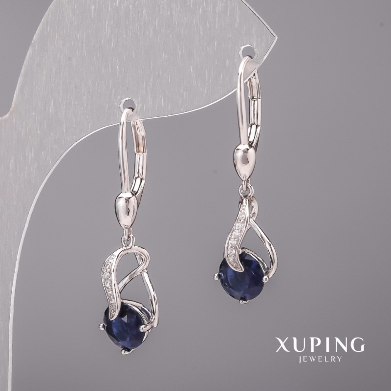 Cercei Xuping cu pietre albastre 8x33mm rodiu