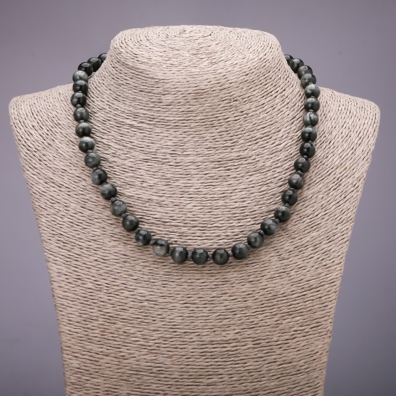 Colier din piatră naturală ochi de șoim, mărgele netede, diametrul 8(±)mm, lungime 45 cm