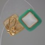 Cercei cu știft, în formă de romb, email turcoaz și cabochon «ochi de pisică», metal auriu, 25 mm