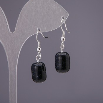 Cercei din aventurin «Nisip Albastru Noaptea Cairo», în formă de baril, diametru 10×15 mm