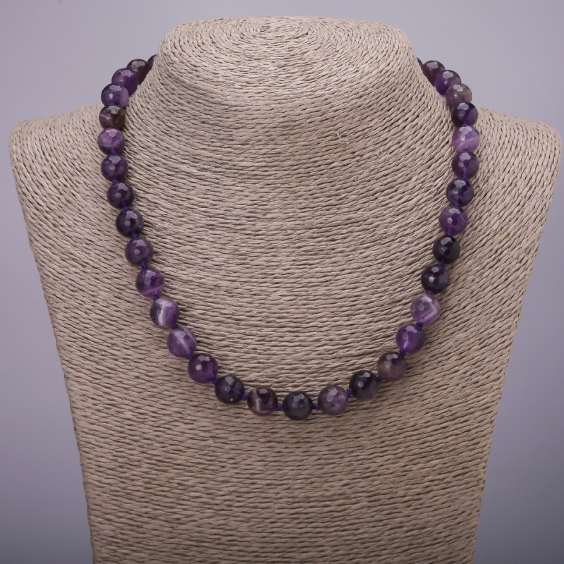 Colier din ametist natural, mărgele fațetate, diametrul aproximativ 10 mm, lungime 45 cm