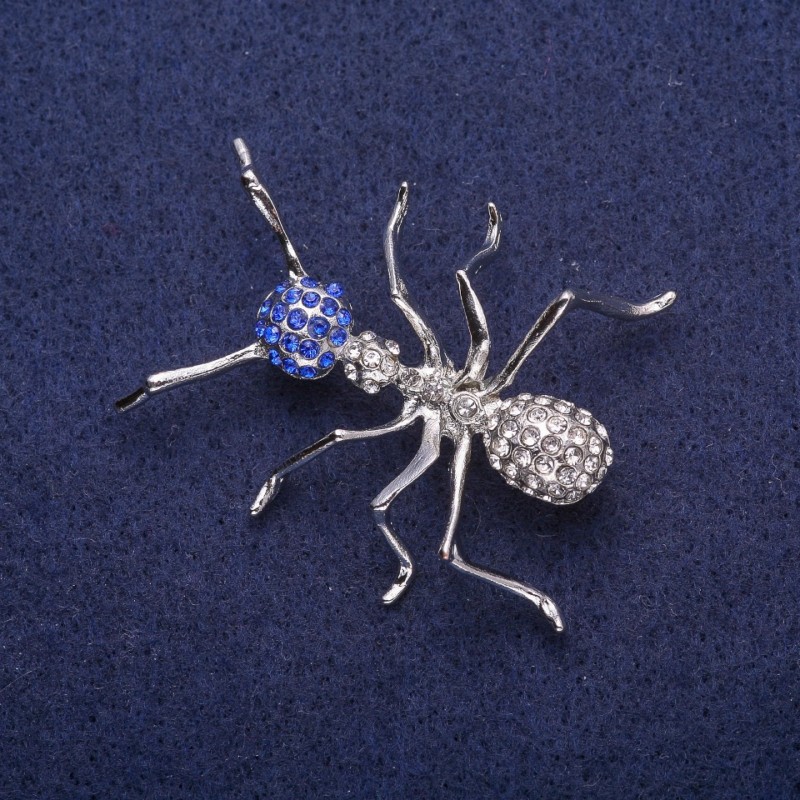 Broșă Furnică cu strasuri, metal argintiu 35×44 mm