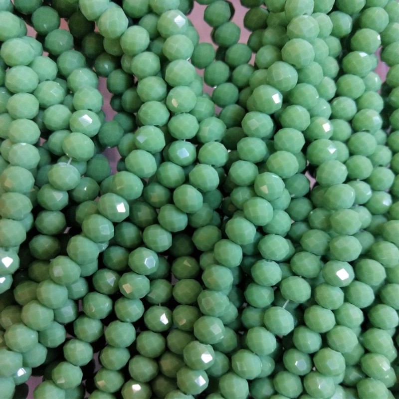 Mărgele din cristal ceh, pe șnur, diametru 6 mm, mate, culoare verde mazăre