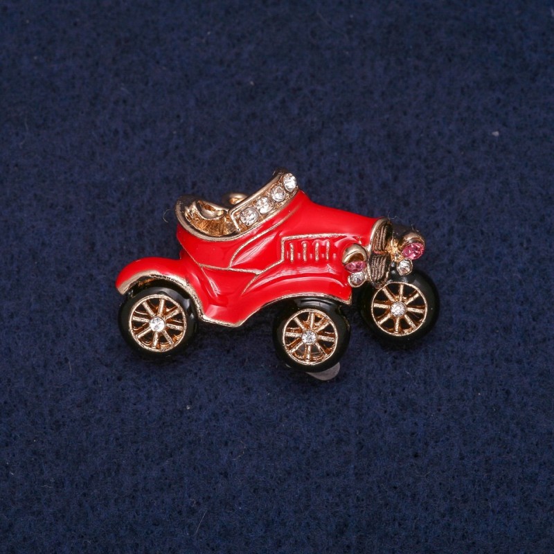 Broșă «Mașină» email cu cristale, metal auriu 22x36 mm