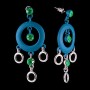 Cercei cu știfturi și pandantive, cu pietre verzi și inele albastre mari / placare argintie 55 × 25 mm