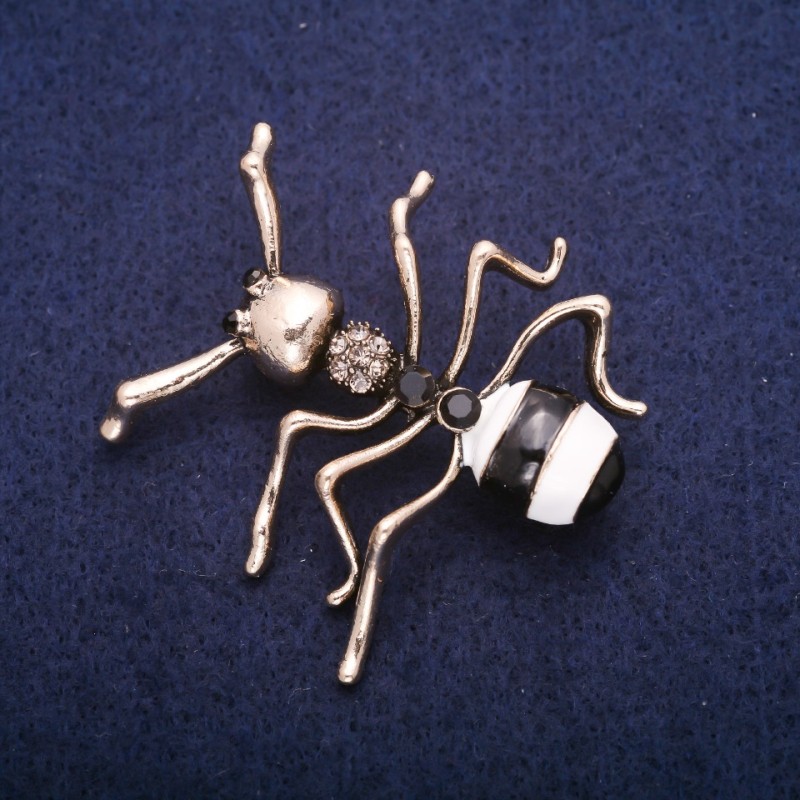 Broșă Furnică emailată cu cristale, metal auriu 44x45 mm