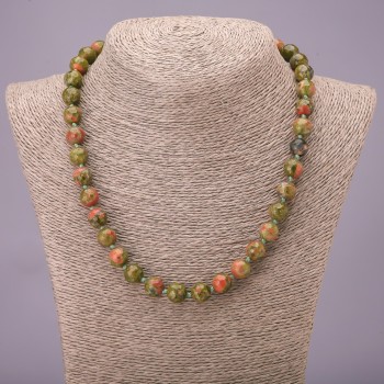 Colier din heliotrop, mărgele tăiate, diametrul aproximativ de 10 mm, lungime 45 cm+