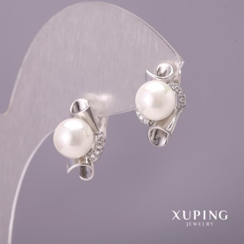 Cercei Xuping cu perle Mallorca, diametrul 10x17 mm, rodiu
