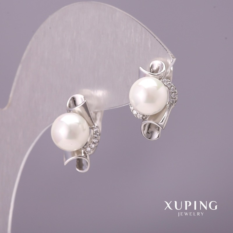 Cercei Xuping cu perle Mallorca, diametrul 10x17 mm, rodiu