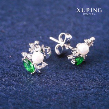 Cercei cu știft Xuping cu cristale verzi și perle Mallorca, diametrul 8×13 mm, placare cu rodiu