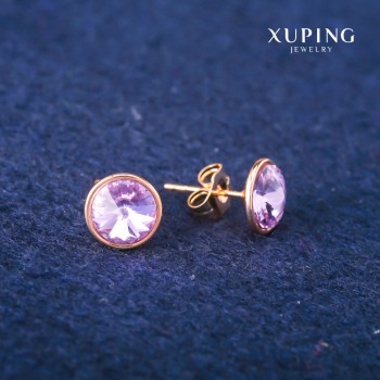 Cercei stud Xuping cu cristale Swarovski mov, diametrul de 10 mm, placare cu aur 18K