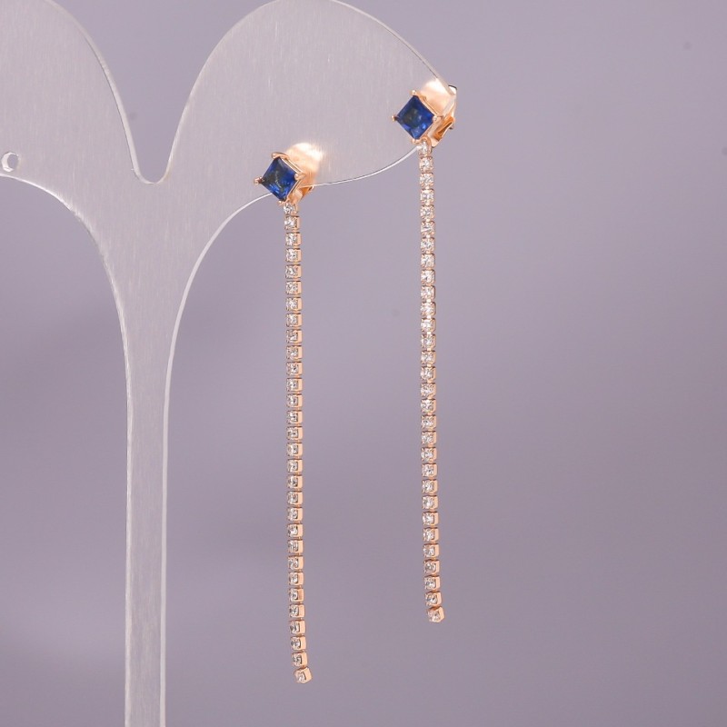 Cercei Xuping cu piatră albastră 6x65 mm, placare cu aur 18K