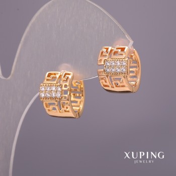 Cercei Xuping cu pietre albe, 9×14 mm, placare cu aur 18K
