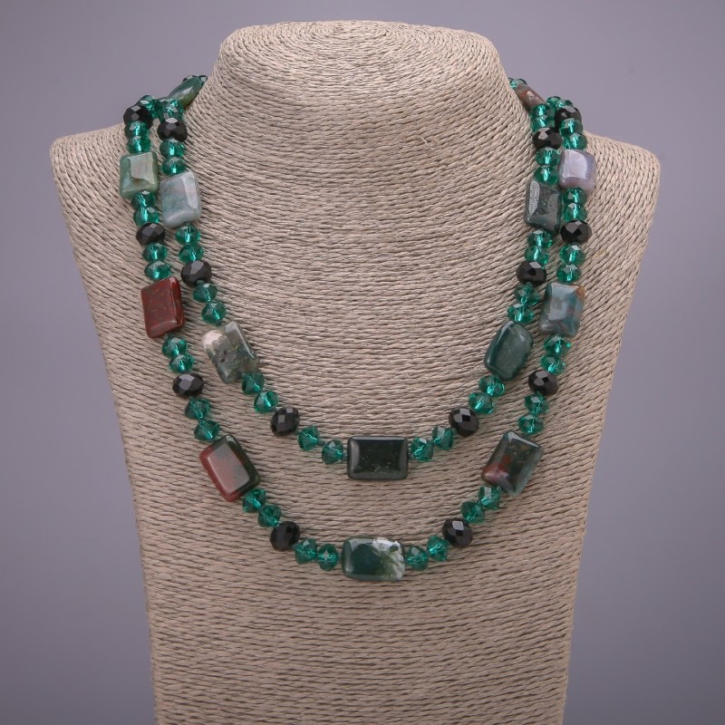 Reducere Colier lung «Constelația Orion» din piatră naturală jasper, «cristal ceh», lungime 120 cm