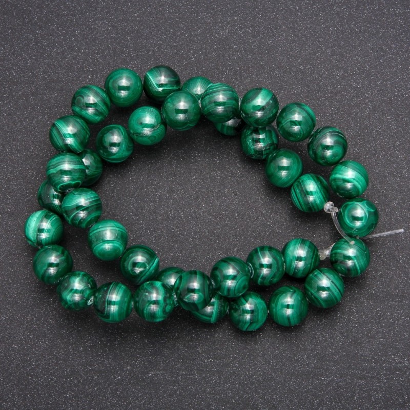 Mărgele din malahit natural, netede, rotunde, diametru de 10 mm (+/-), lungime fir 38 cm