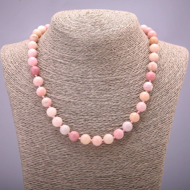 Colier din opal Roz natural, bile netede, diametrul 10 mm (±), lungime 45 cm