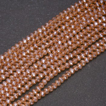 Mărgele din cristal ceh transparent șampanie cu finisaj «benzină», formă «rondele», diametru aproximativ 3,5×3 mm, șnur de 38 cm