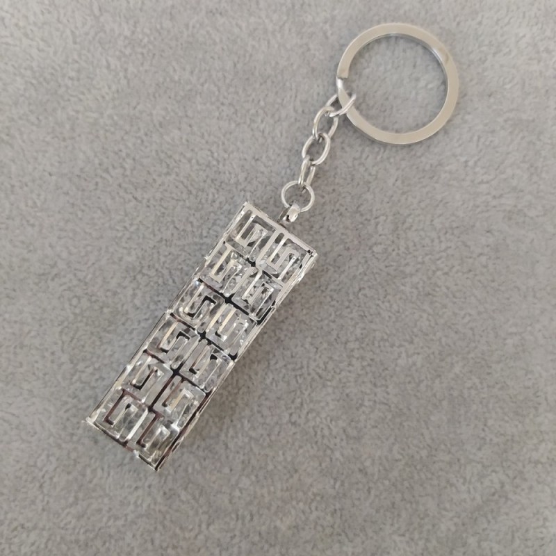Breloc feminin „efect de sclipici” metal gri, diametrul 60x20 mm