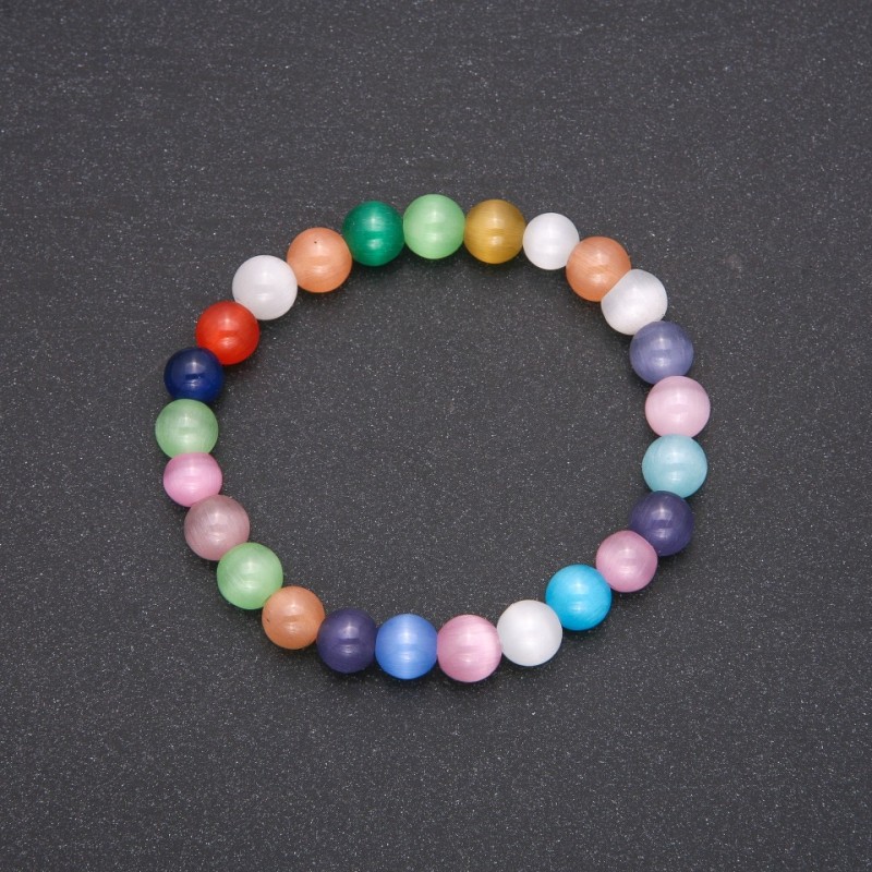 Brățară cu Ochiul pisicii - asortiment de culori, mărgele netede, diametru 8 mm, lungime 18 cm