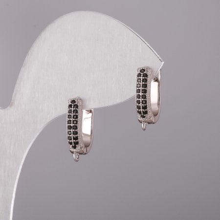 Știfturi pentru cercei cu cristale, metal argintiu, 15×13×4 mm, pereche