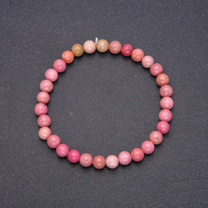 Brățară din rodonit natural, bile netede, diametru 6 mm (±), lungime 18 cm pe elastic