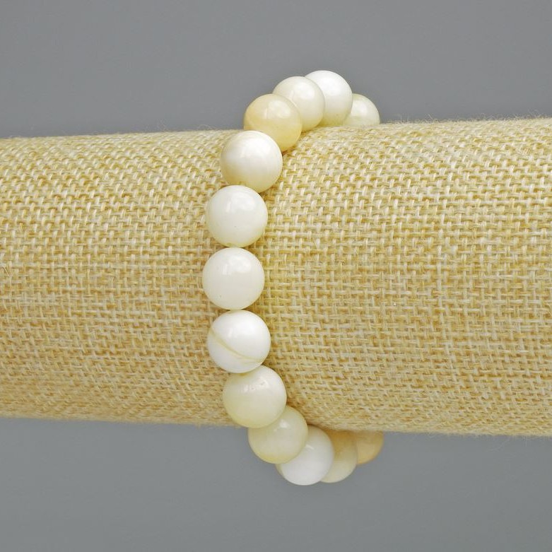 Brățară din sidef alb Balamut, bilă netedă, diametrul 10(±) mm, lungime 18 cm (elastic)