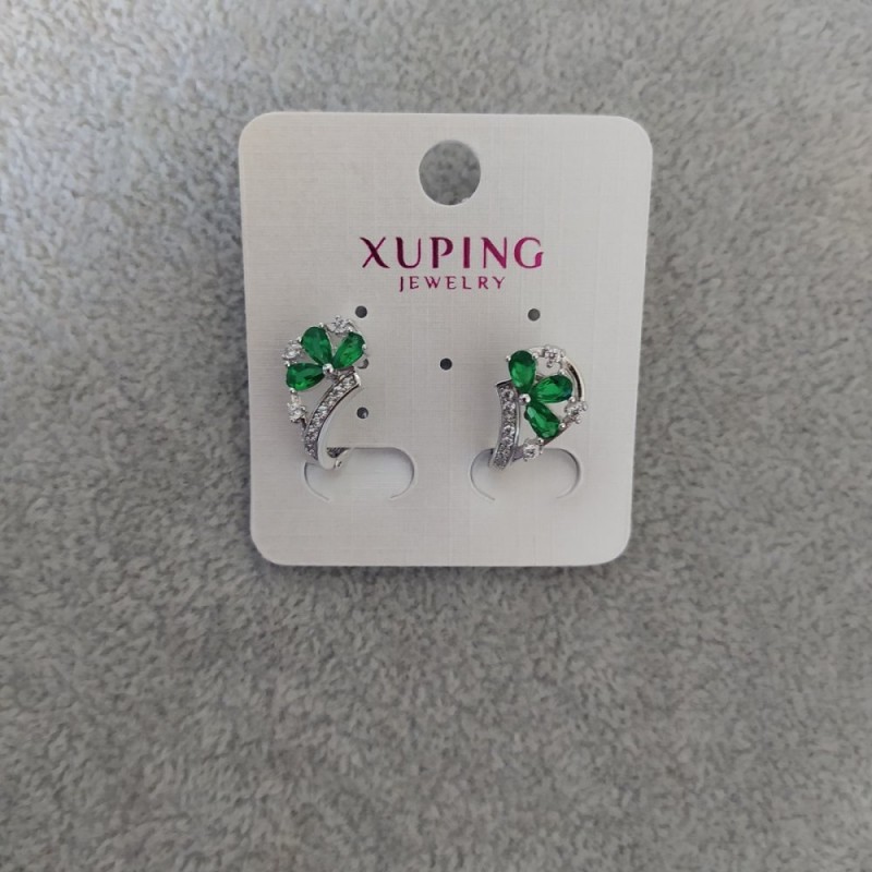 Cercei Xuping cu pietre verzi 10x17 mm, placare rodiu