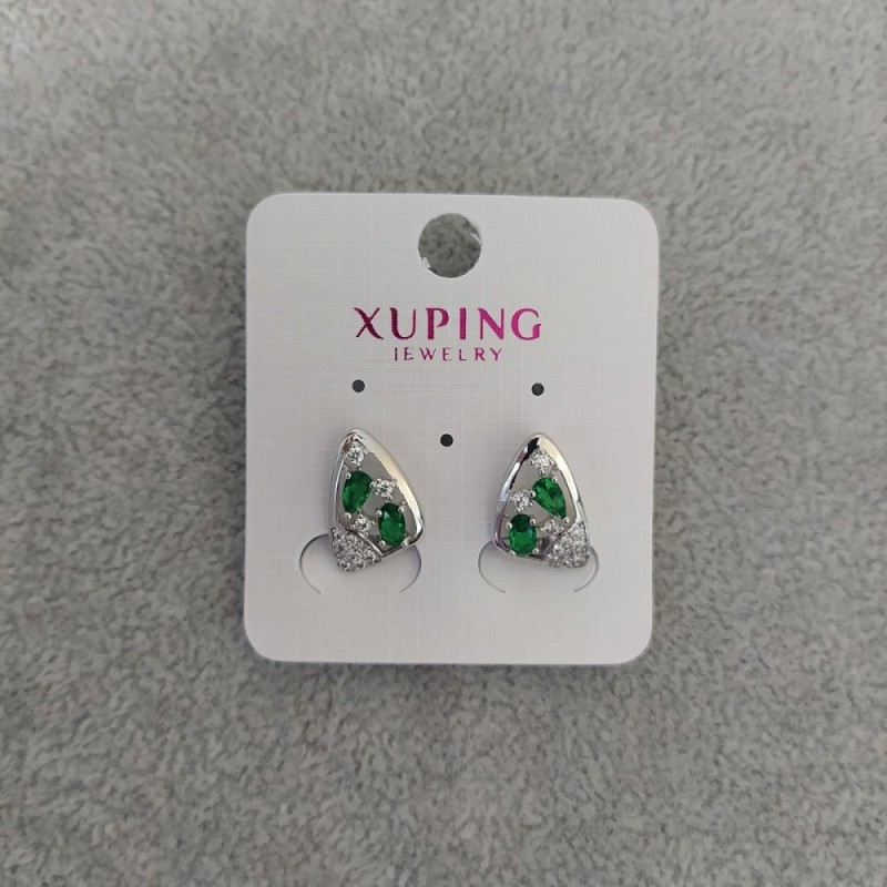 Cercei Xuping cu pietre verzi 10x16 mm rodiu